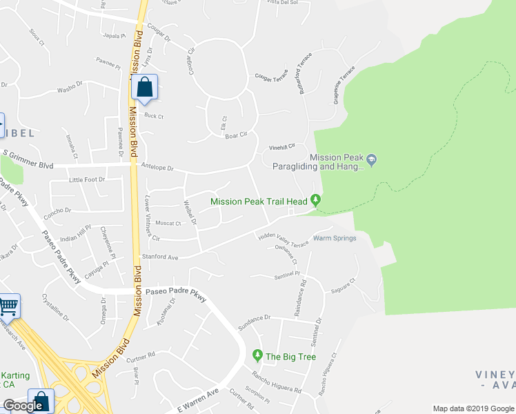 map of restaurants, bars, coffee shops, grocery stores, and more near 45751 Vineyard Avenue in Fremont