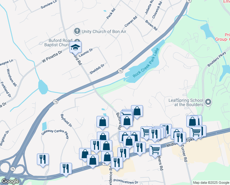 map of restaurants, bars, coffee shops, grocery stores, and more near 8031 Lake Shore Drive in Richmond