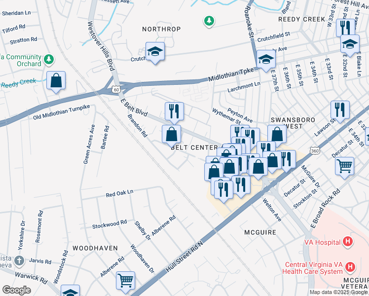 map of restaurants, bars, coffee shops, grocery stores, and more near 309 Plazaview Road in Richmond