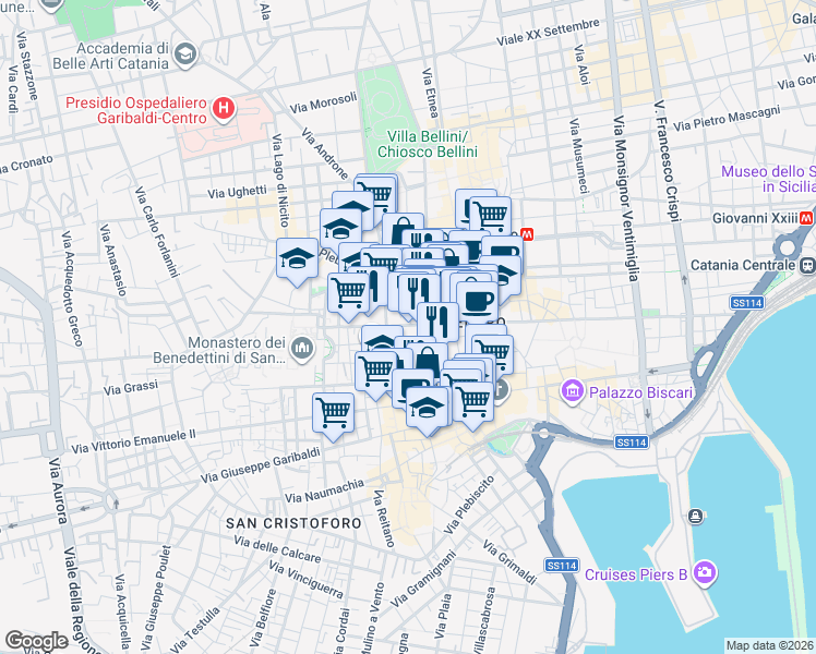 map of restaurants, bars, coffee shops, grocery stores, and more near 8 Via Gesuiti in Catania