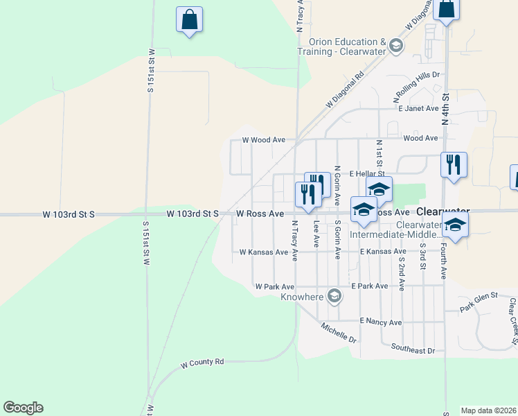 map of restaurants, bars, coffee shops, grocery stores, and more near 127 West Ross Avenue in Clearwater