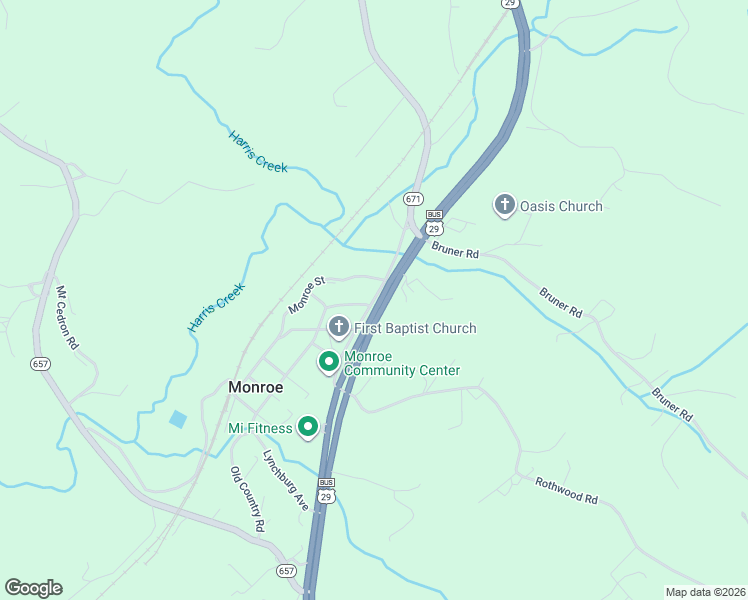 map of restaurants, bars, coffee shops, grocery stores, and more near Francis Avenue in Amherst County