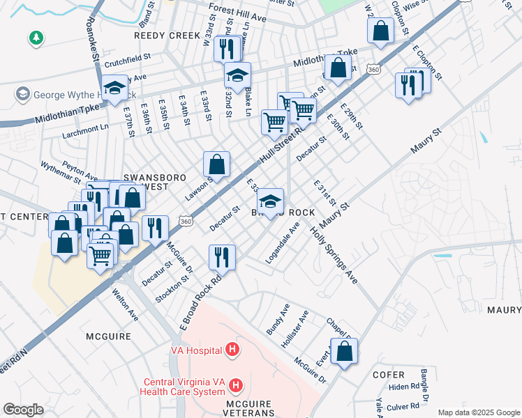 map of restaurants, bars, coffee shops, grocery stores, and more near in Richmond