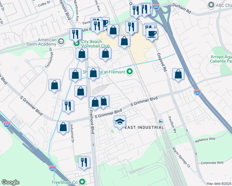 map of restaurants, bars, coffee shops, grocery stores, and more near 44467-44599 Old Warm Springs Blvd in Fremont