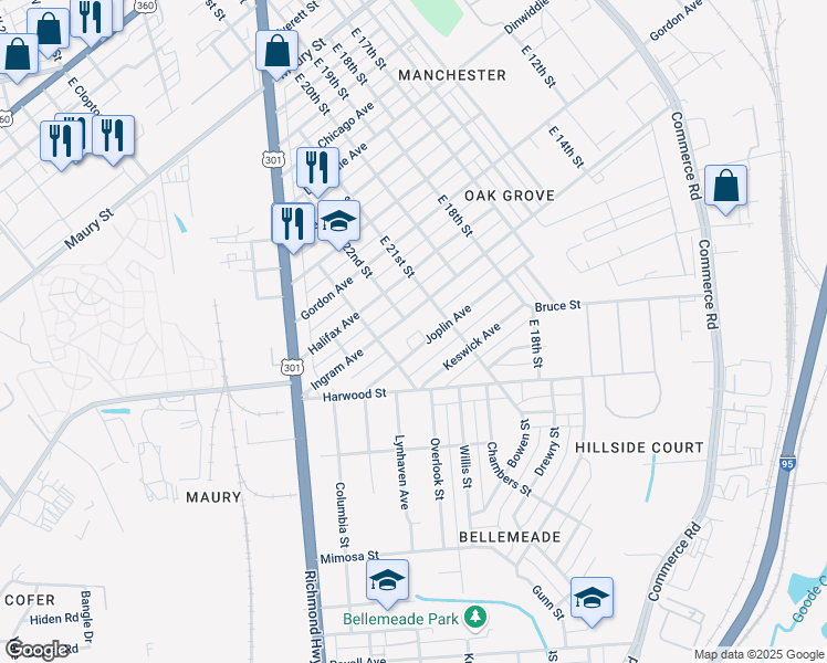 map of restaurants, bars, coffee shops, grocery stores, and more near 2200 Ingram Avenue in Richmond