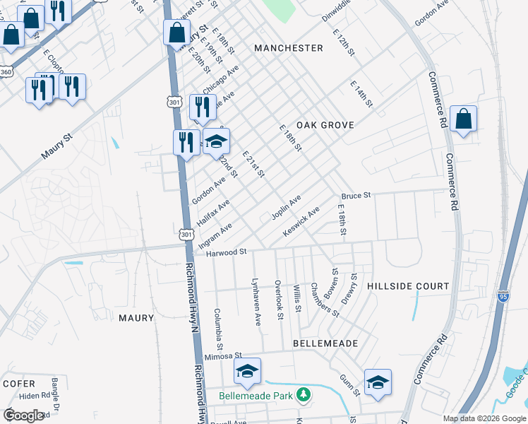 map of restaurants, bars, coffee shops, grocery stores, and more near 2409 Ingram Avenue in Richmond