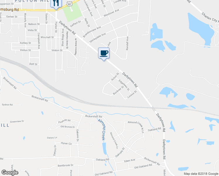 map of restaurants, bars, coffee shops, grocery stores, and more near 5804 Amherst Street in Richmond
