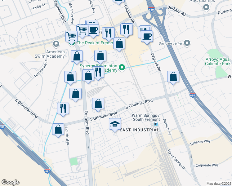 map of restaurants, bars, coffee shops, grocery stores, and more near 3000 Tavis Place in Fremont