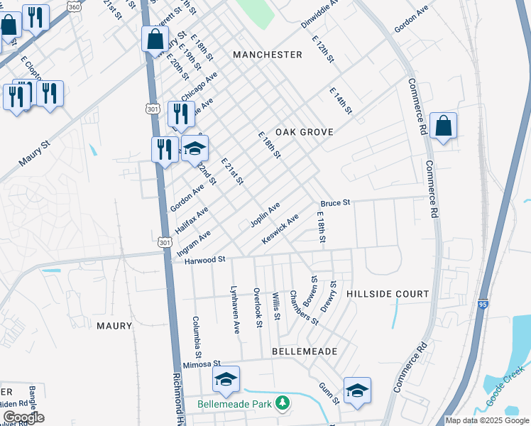 map of restaurants, bars, coffee shops, grocery stores, and more near 1998 Joplin Avenue in Richmond