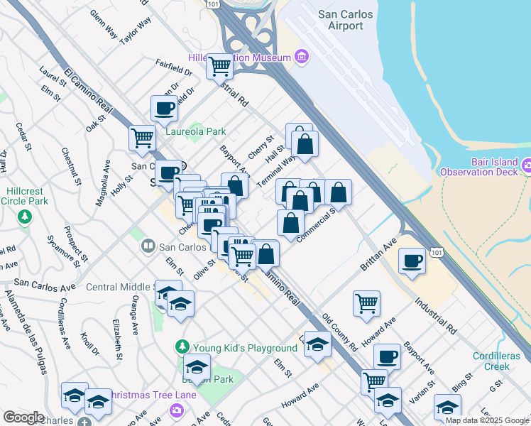 map of restaurants, bars, coffee shops, grocery stores, and more near 1008 Bransten Rd in San Carlos