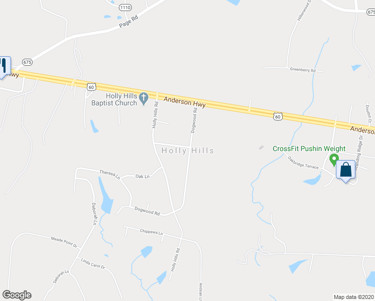 map of restaurants, bars, coffee shops, grocery stores, and more near in Holly Hills