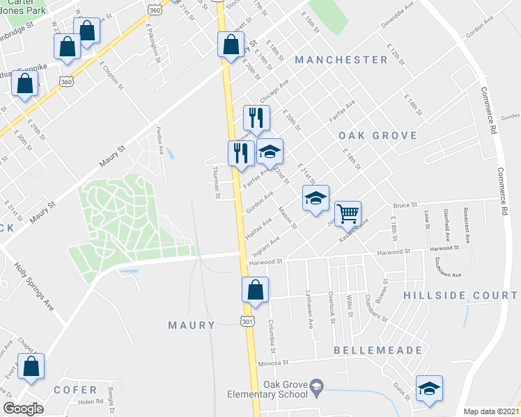 map of restaurants, bars, coffee shops, grocery stores, and more near 2314 Gordon Avenue in Richmond