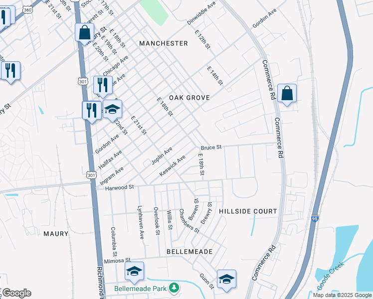 map of restaurants, bars, coffee shops, grocery stores, and more near 1807 Keswick Avenue in Richmond
