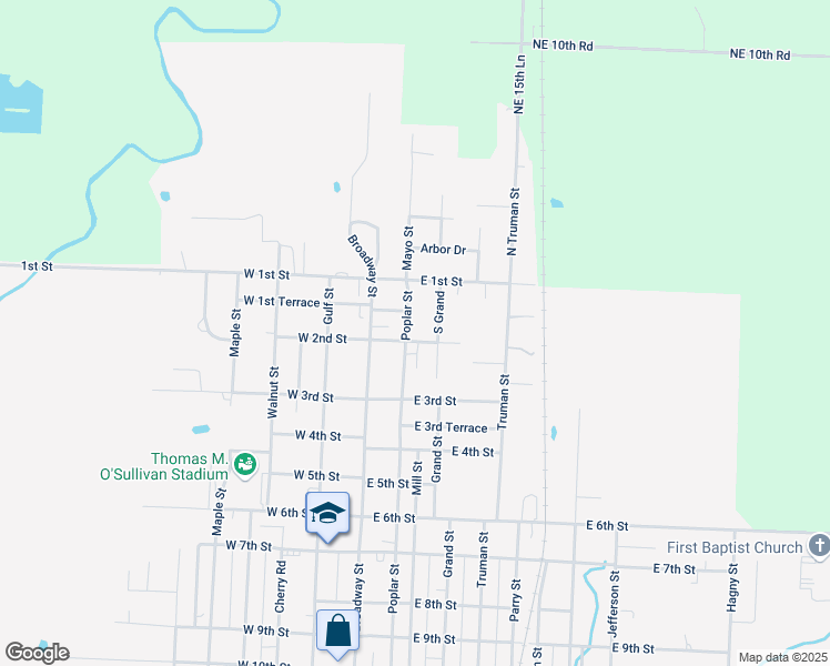 map of restaurants, bars, coffee shops, grocery stores, and more near 108 Poplar Street in Lamar