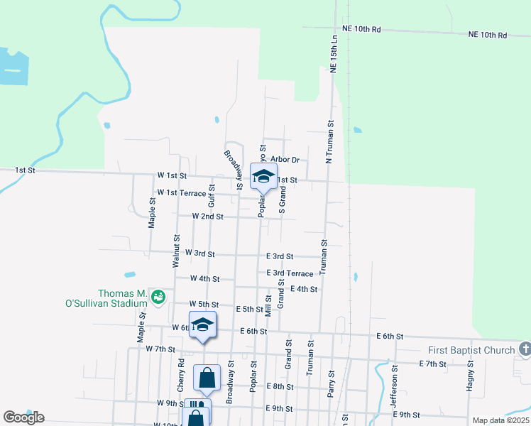 map of restaurants, bars, coffee shops, grocery stores, and more near 108 Poplar Street in Lamar