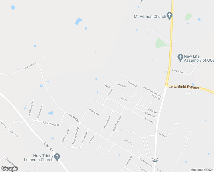 map of restaurants, bars, coffee shops, grocery stores, and more near Pear Street in Leitchfield