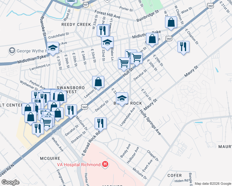 map of restaurants, bars, coffee shops, grocery stores, and more near 3309 Decatur Street in Richmond
