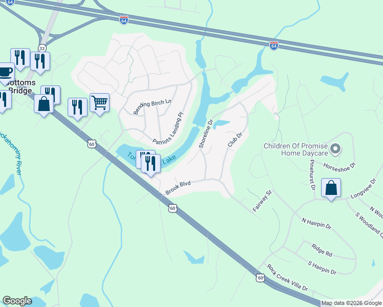 map of restaurants, bars, coffee shops, grocery stores, and more near 2807-2899 Brianwood Ct in New Kent