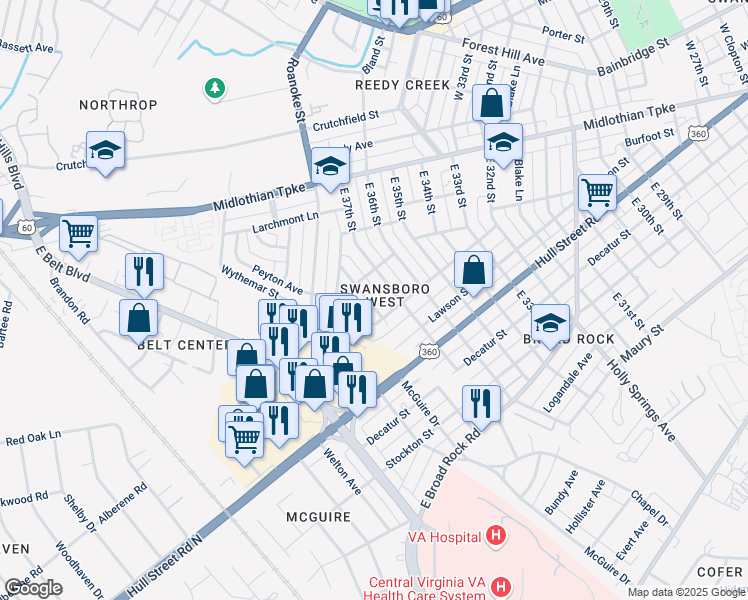 map of restaurants, bars, coffee shops, grocery stores, and more near 209 Winber Drive in Richmond