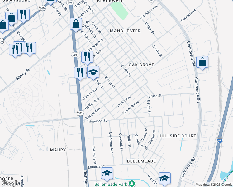 map of restaurants, bars, coffee shops, grocery stores, and more near 2409 Ingram Avenue in Richmond