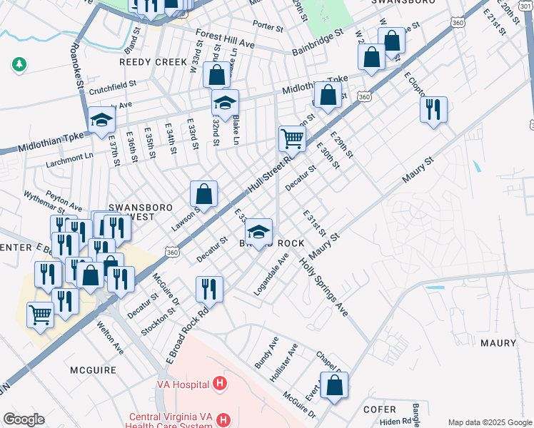 map of restaurants, bars, coffee shops, grocery stores, and more near 3164 Decatur Street in Richmond