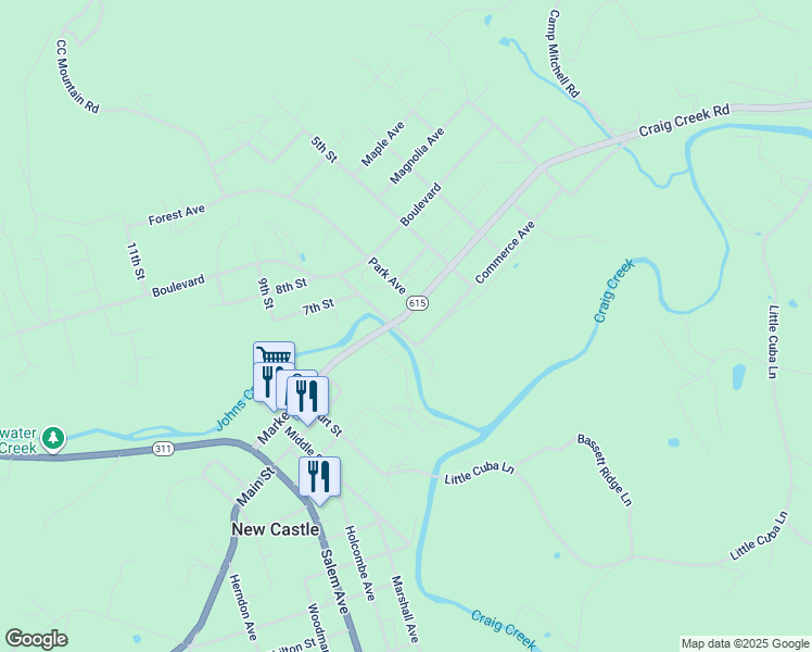 map of restaurants, bars, coffee shops, grocery stores, and more near 94 6th Street in New Castle