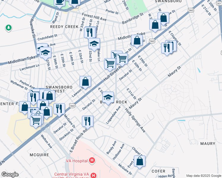 map of restaurants, bars, coffee shops, grocery stores, and more near 3164 Decatur Street in Richmond