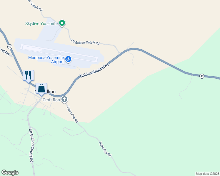 map of restaurants, bars, coffee shops, grocery stores, and more near 5781 Golden Chain Highway in Mariposa