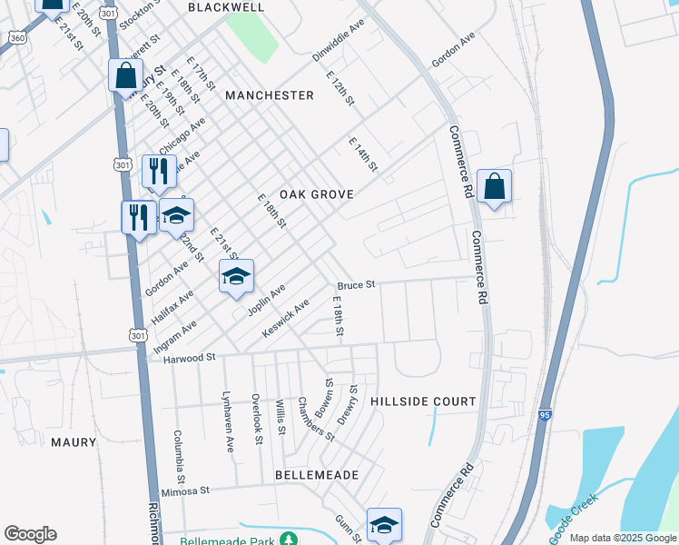 map of restaurants, bars, coffee shops, grocery stores, and more near 1415 Lenmore Street in Richmond