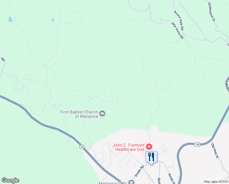 map of restaurants, bars, coffee shops, grocery stores, and more near 5005 Frank Wilson Road in Mariposa