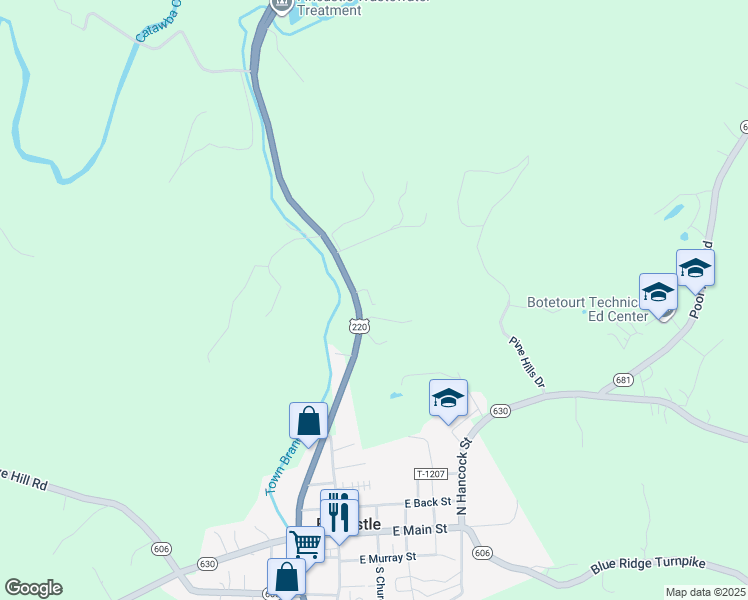map of restaurants, bars, coffee shops, grocery stores, and more near 730 Botetourt Road in Fincastle
