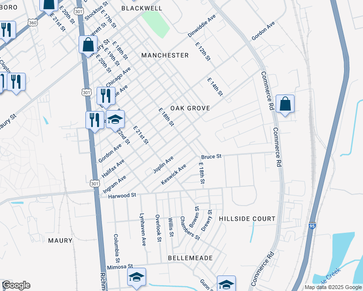 map of restaurants, bars, coffee shops, grocery stores, and more near 1807 Joplin Avenue in Richmond