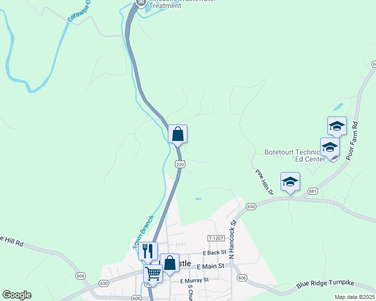map of restaurants, bars, coffee shops, grocery stores, and more near 730 Botetourt Road in Fincastle