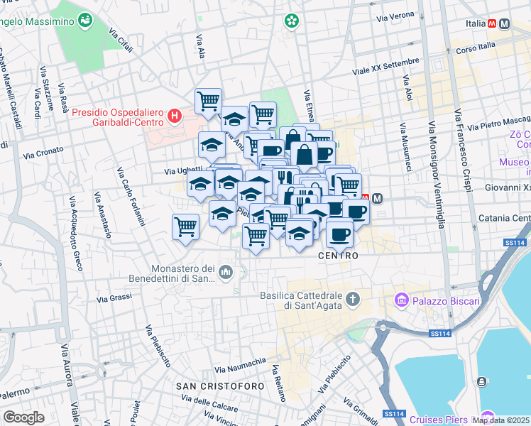 map of restaurants, bars, coffee shops, grocery stores, and more near in Catania