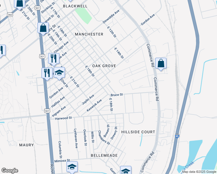 map of restaurants, bars, coffee shops, grocery stores, and more near 1405 Lenmore Street in Richmond