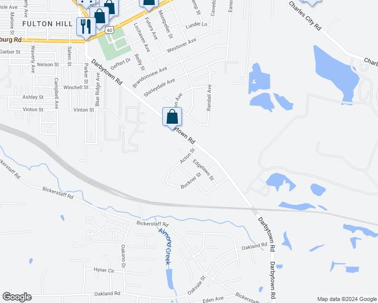 map of restaurants, bars, coffee shops, grocery stores, and more near 5715 Edgelawn Street in Richmond