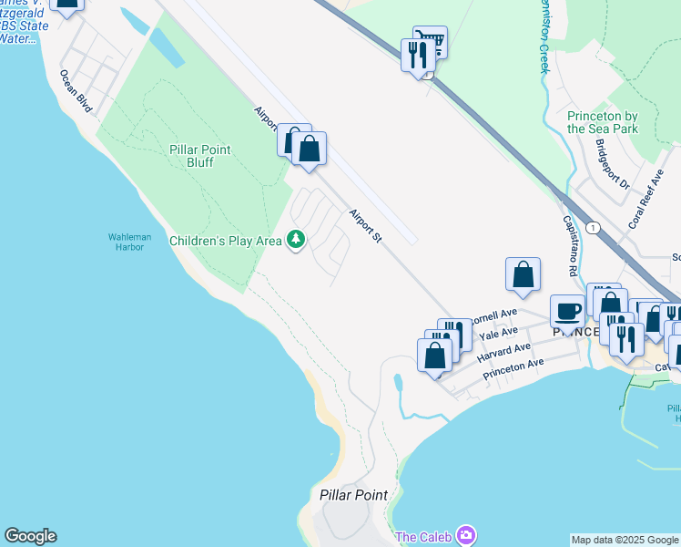 map of restaurants, bars, coffee shops, grocery stores, and more near 141 Barranca Lane in Moss Beach