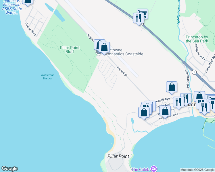 map of restaurants, bars, coffee shops, grocery stores, and more near 172 Culebra Street in Moss Beach