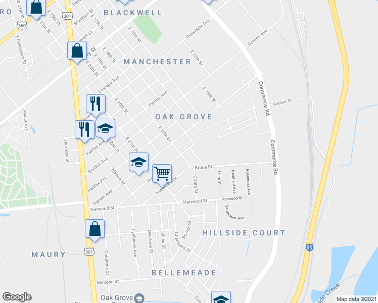 map of restaurants, bars, coffee shops, grocery stores, and more near 1401 Lenmore Street in Richmond