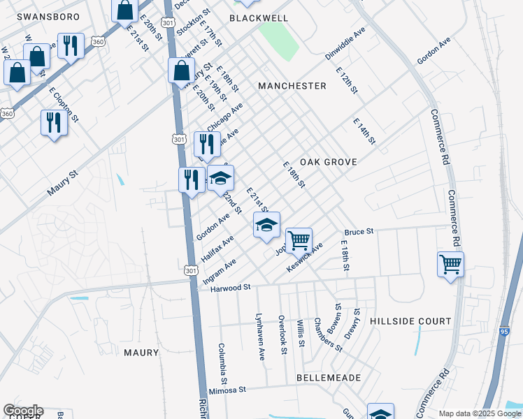 map of restaurants, bars, coffee shops, grocery stores, and more near 2101 Halifax Avenue in Richmond