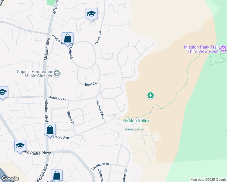 map of restaurants, bars, coffee shops, grocery stores, and more near 1910 Vinehill Circle in Fremont