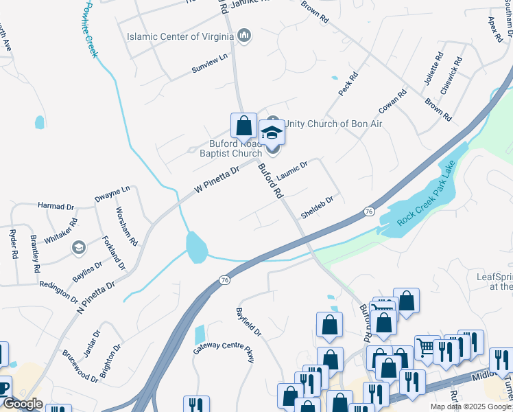 map of restaurants, bars, coffee shops, grocery stores, and more near 8424 Summit Acres Drive in Richmond