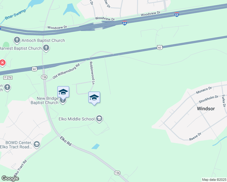 map of restaurants, bars, coffee shops, grocery stores, and more near 205 Covey Road in Sandston