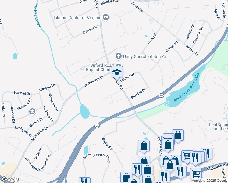 map of restaurants, bars, coffee shops, grocery stores, and more near 8424 Summit Acres Drive in Richmond