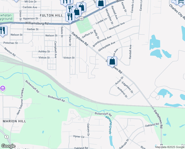 map of restaurants, bars, coffee shops, grocery stores, and more near 1400 Shirleydale Avenue in Richmond