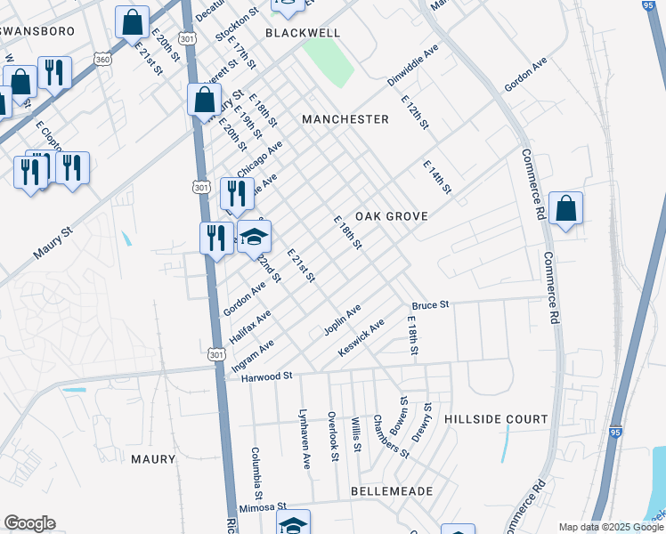 map of restaurants, bars, coffee shops, grocery stores, and more near 2000 Halifax Avenue in Richmond