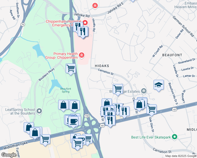 map of restaurants, bars, coffee shops, grocery stores, and more near 6931 Carnation Street in Richmond