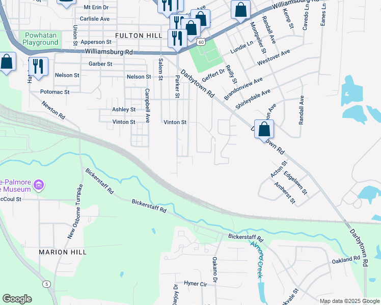 map of restaurants, bars, coffee shops, grocery stores, and more near 5435 Blueridge Avenue in Richmond