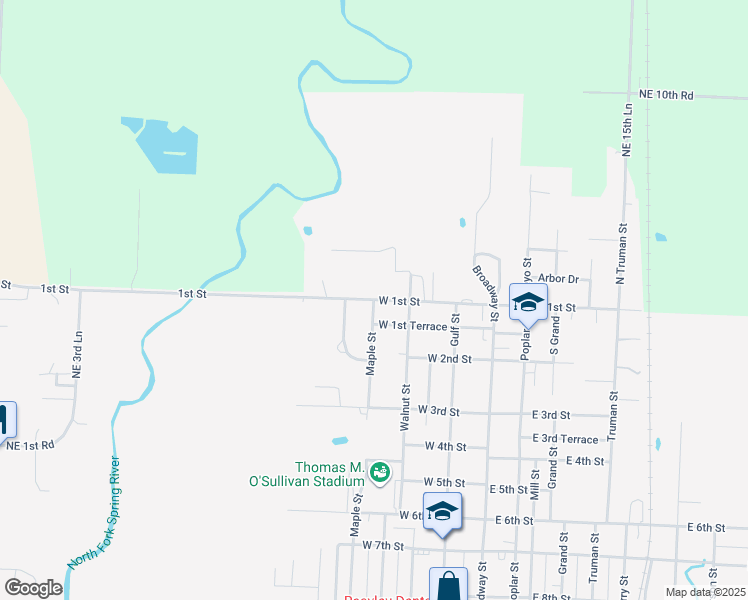 map of restaurants, bars, coffee shops, grocery stores, and more near 399 W 1st St in Lamar