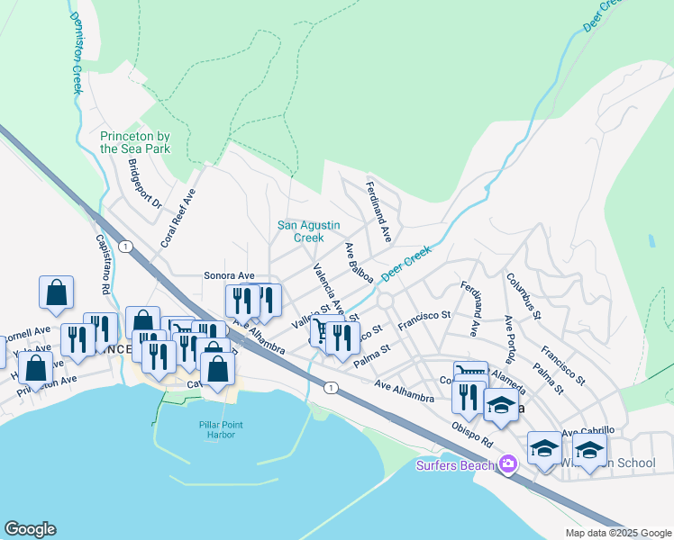 map of restaurants, bars, coffee shops, grocery stores, and more near 331 Carmel Avenue in El Granada